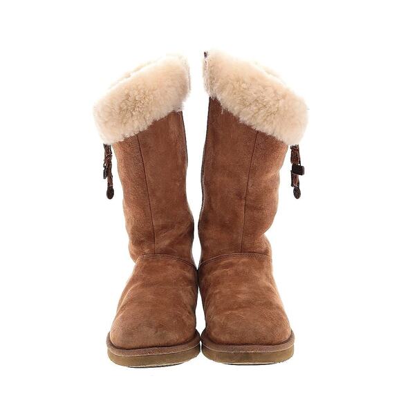 Y2K Ugg Boots Tall Midcalf Shoe Charms Plumdale Genuine Shearling Chestnut Tan - Picture 2 of 10